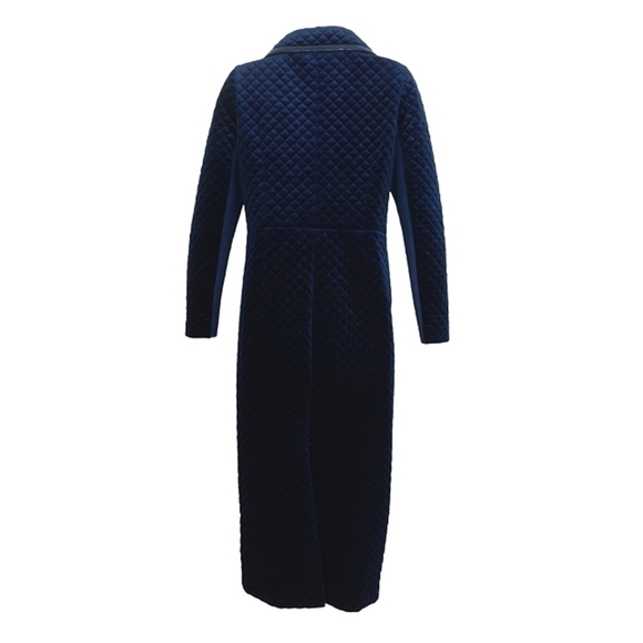 Vintage Women's Velvet Quilted Trench Coat Midnight Blue S/M - Picture 7 of 8